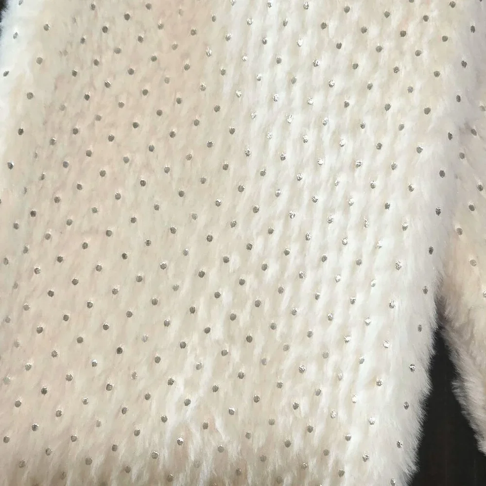NWOT Off-White Ivory Faux Fur Silver Foil Dot Fluffy Soft Infinity Scarf